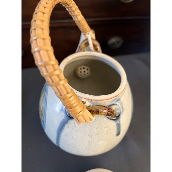 Japanese Stoneware Tea Pot Vintage Hand Painted Mid-Century - Picture 4 of 9
